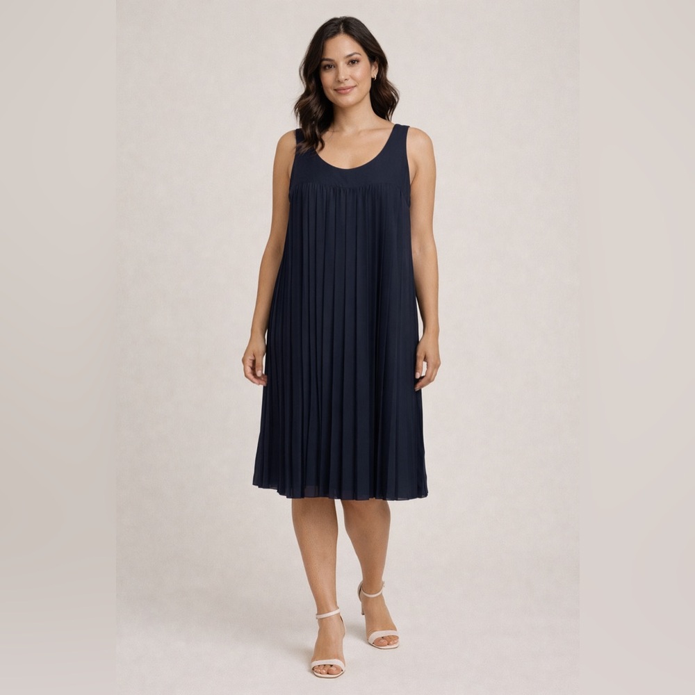 Nicole Farhi Pleated Babydoll Dress Black Sleeveless Shift Silk UK 10 / US 6